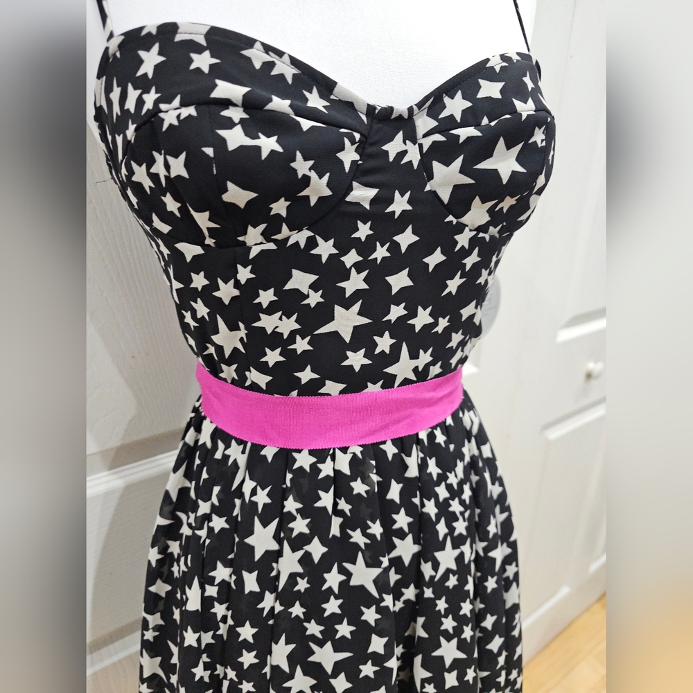 Pearl Georgina Chapman Black White Star flowy Mini Dress 2 NWT - Picture 2 of 14